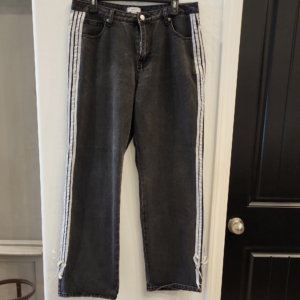 Forever 21 Black Jeans with White Side Stripes